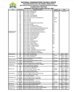 NECO TIME TABLE PAGE 1