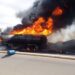 Petrol tanker on fire used to tell the story