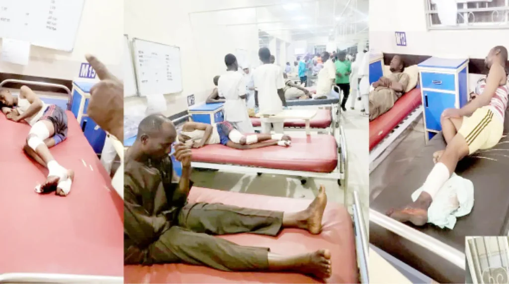 Some of the survivors of the bomb blast receiving treatment at the Specialist hospital Maiduguri yesterday.