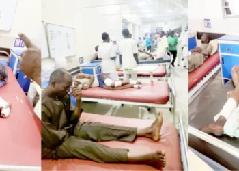 Some of the survivors of the bomb blast receiving treatment at the Specialist hospital Maiduguri yesterday.